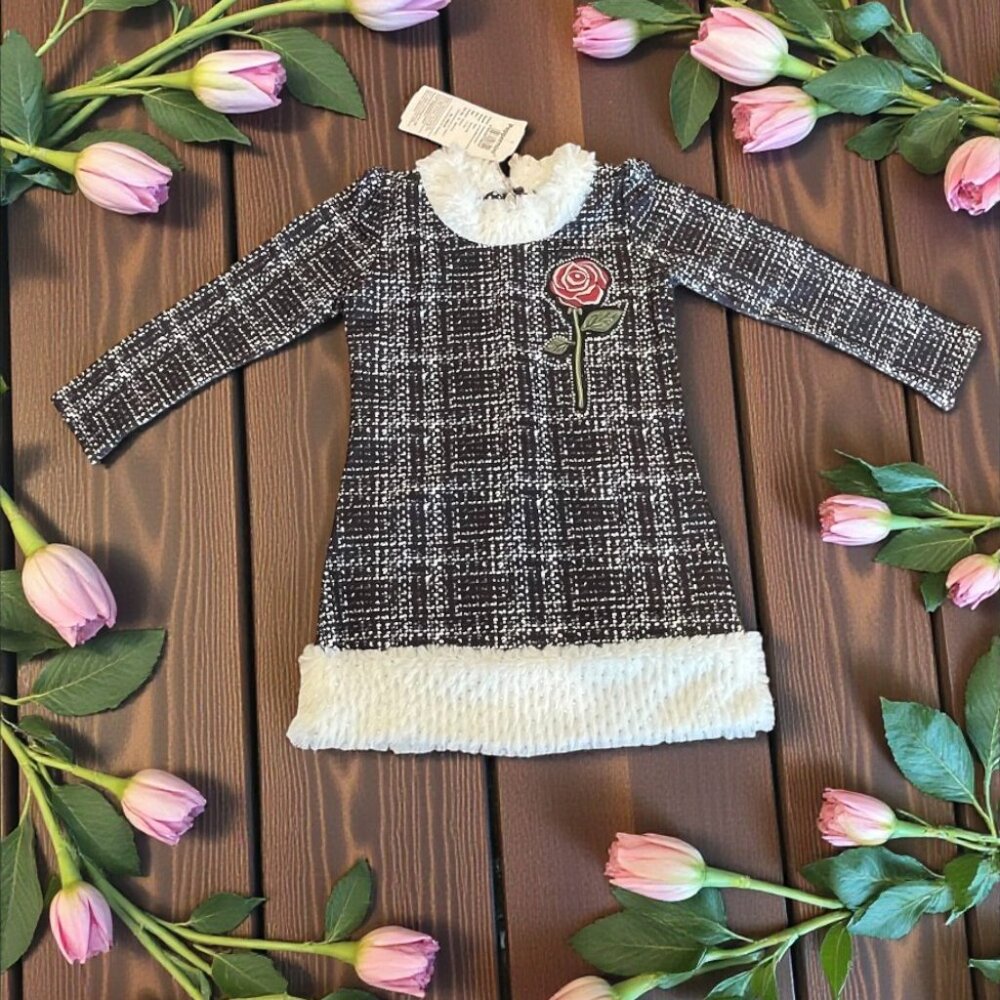 NWT PEPPERMINT Girls Faux Fur Trim Applique Dress